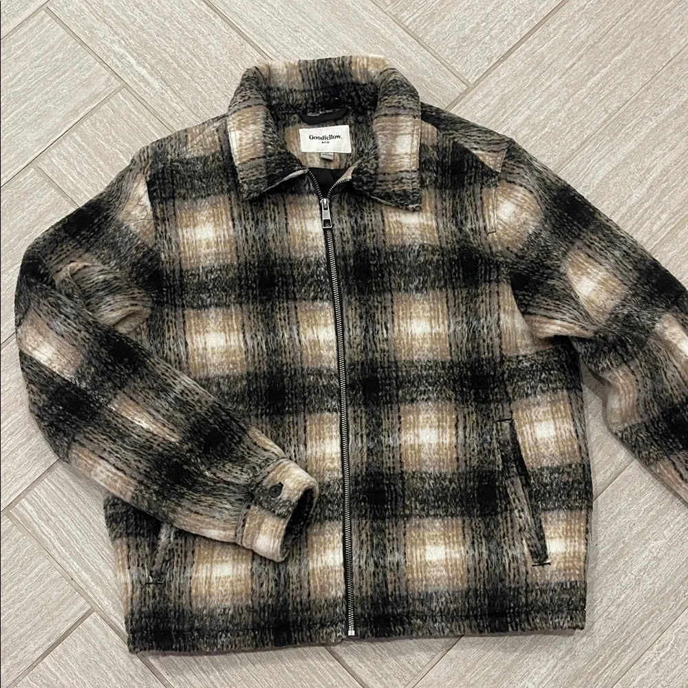 Goodfellow & Co Men’s Plaid Puffer Jacket - Black and Brown - Picture 1 of 5
